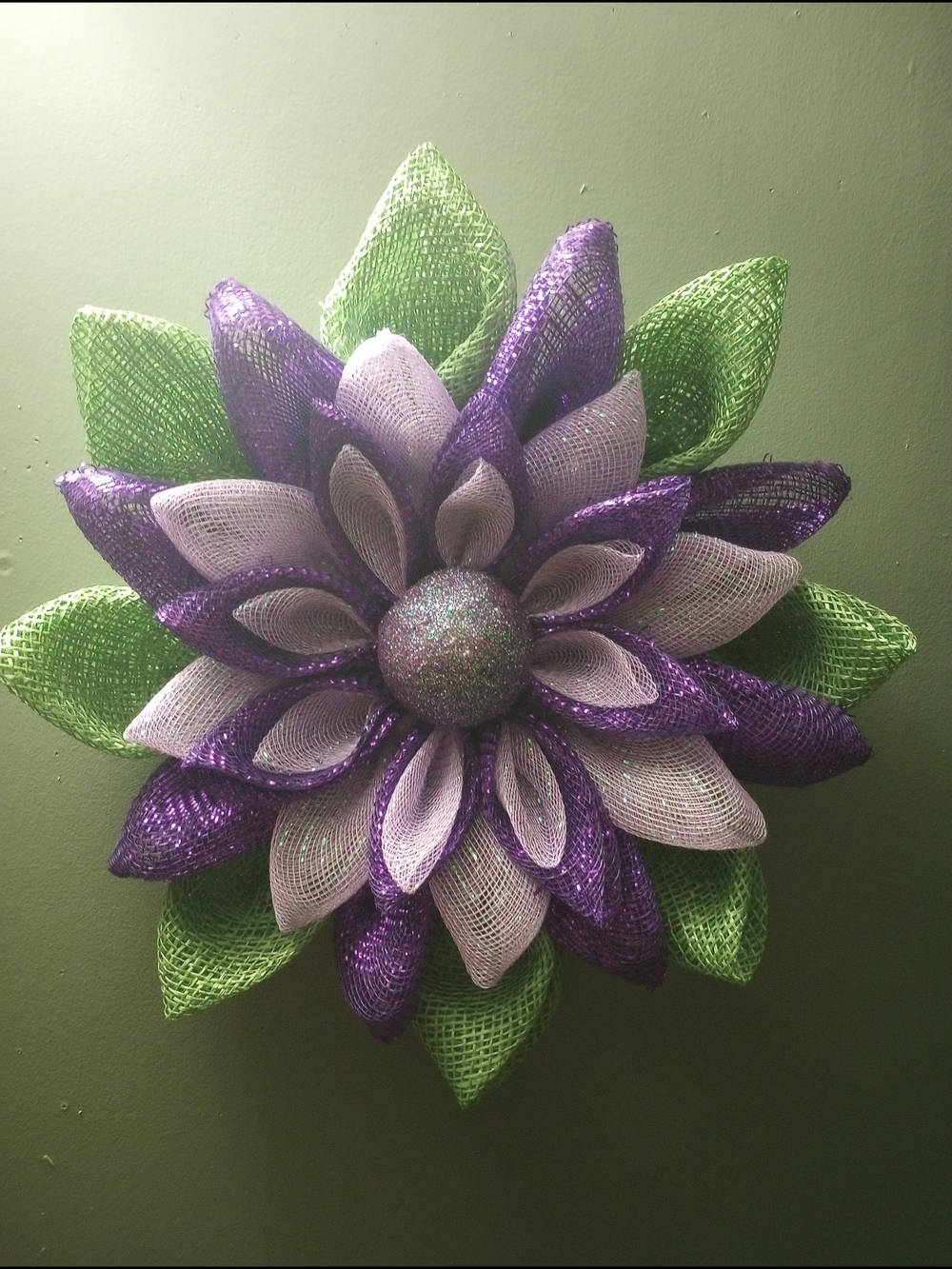 Purple & Green Decorative Mesh Flower Wreath